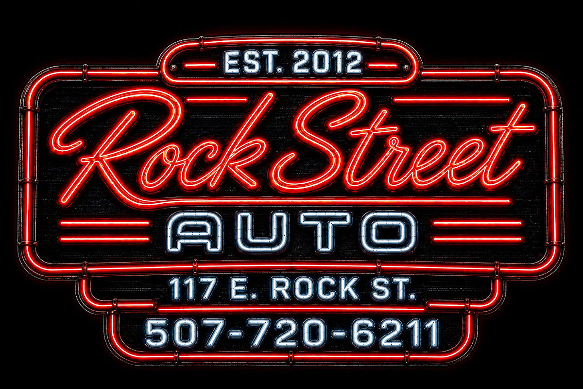 Rock Street Auto neon sign, established 2012